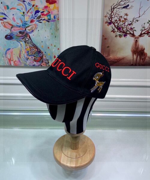 Gucci Bambi Embroidered Baseball Hat Balck GG Hat