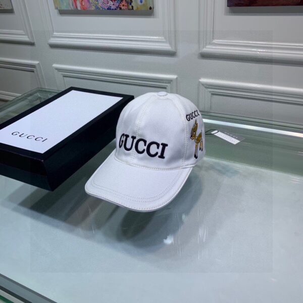 Gucci Bambi Embroidered Baseball Hat White GG Hat