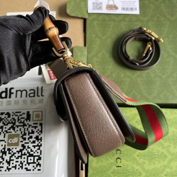 1:1 Replica Gucci Bamboo 1947 Jumbo GG Small Top Handle Bag Camel And Ebony Jumbo GG Canvas Brown For Women 8.3in/21cm 675797 UKMDT 2570