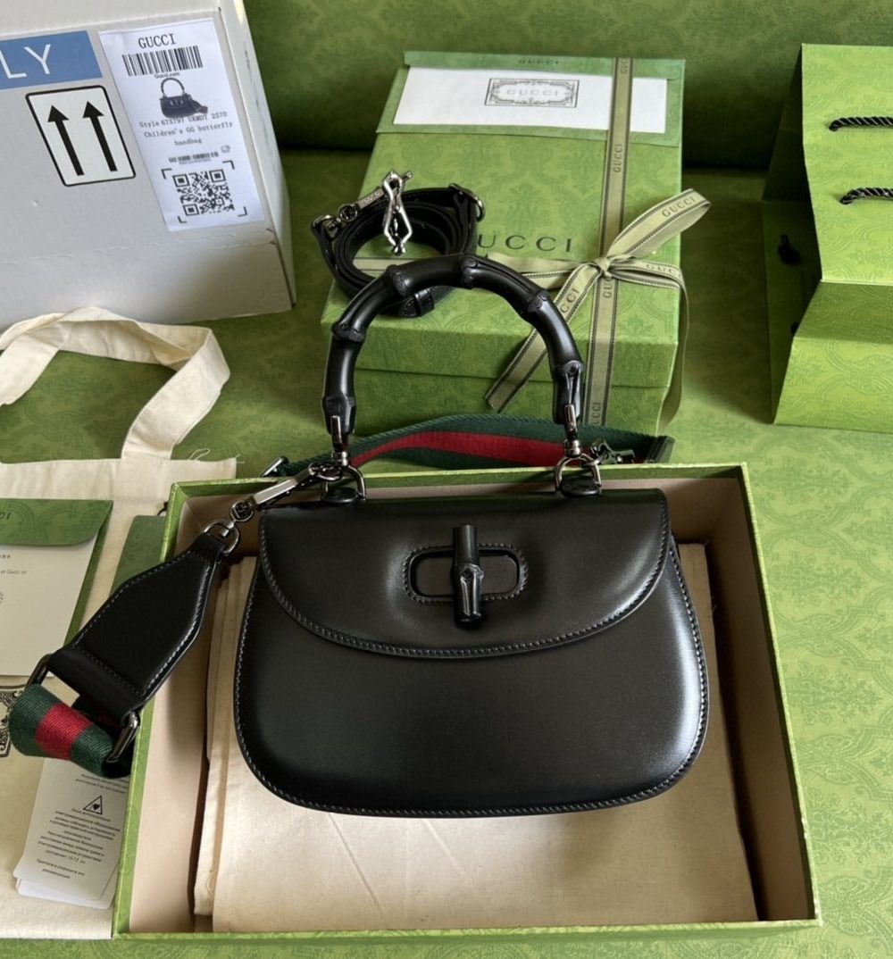 1:1 Replica Gucci Bamboo 1947 Small Top Handle Bag Black  For Women 8.3in/21cm GG 675797 10ODP 1060
