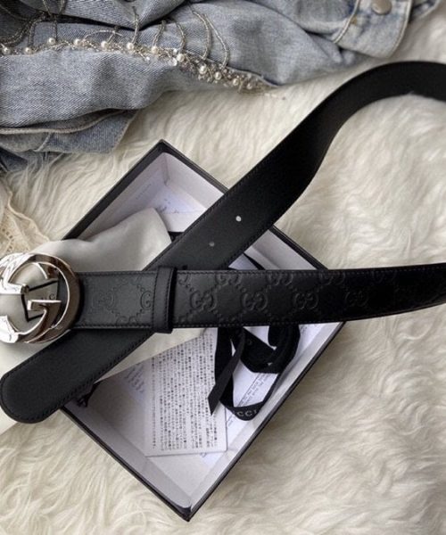 1:1 Replica Gucci Belt Signature With Interlocking G Buckle Black For Women, Women Belt