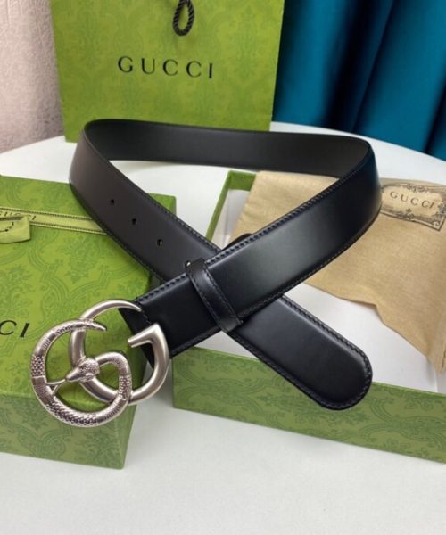 1:1 Replica Gucci Belt With Double G Snake Black For Women, Women Belt
