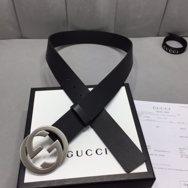1:1 Replica Gucci Belt With Interlocking G Buckle Black For Women, Women Belt ‎368186 BGH0N 1000