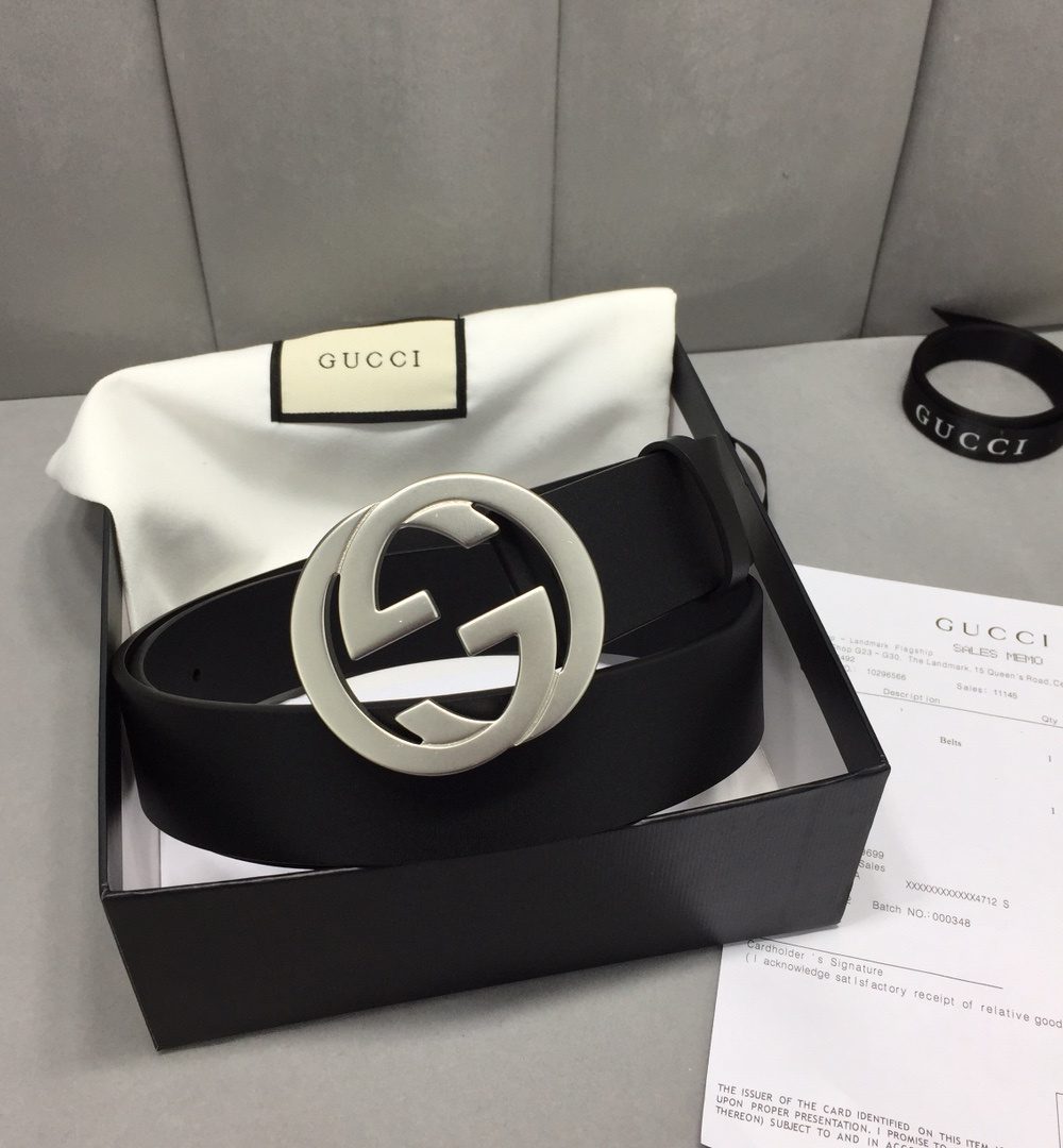 1:1 Replica Gucci Belt With Interlocking G Buckle Black For Women, Women Belt 368186 BGH0N 1000