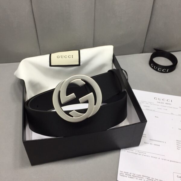 1:1 Replica Gucci Belt With Interlocking G Buckle Black For Women, Women Belt ‎368186 BGH0N 1000