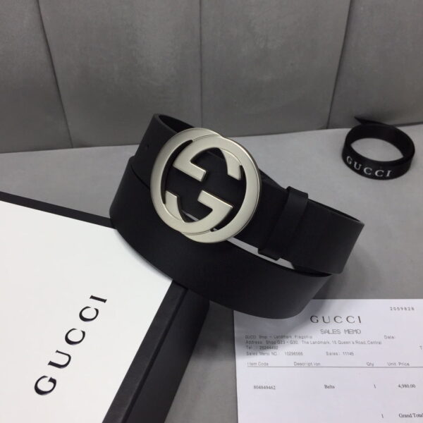 1:1 Replica Gucci Belt With Interlocking G Buckle Black For Women, Women Belt ‎368186 BGH0N 1000