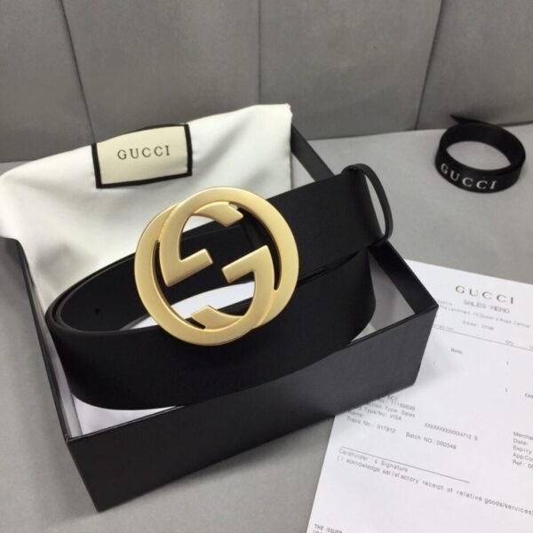 1:1 Replica Gucci Belt With Interlocking G Buckle Black For Women, Women Belt
