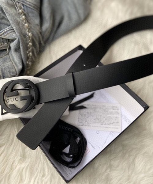 1:1 Replica Gucci Belt With Interlocking G Buckle Black For Women, Women Belt