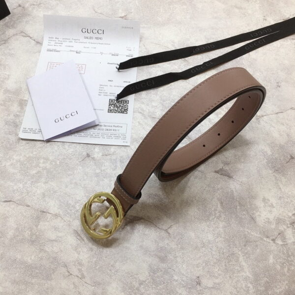 1:1 Replica Gucci Belt With Interlocking G Buckle Brown GG, Women Belt 370717