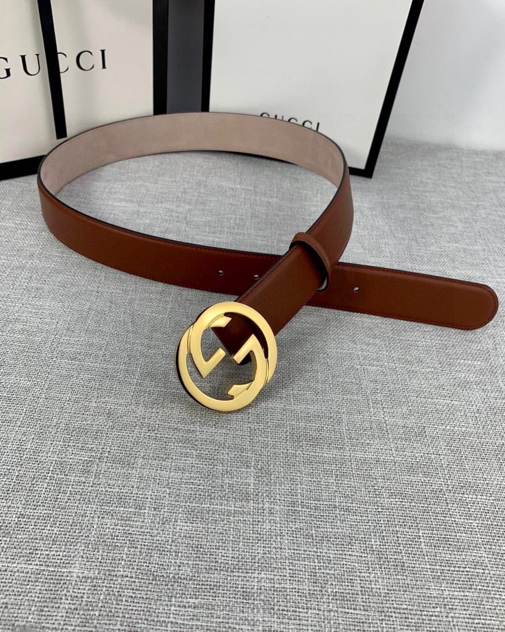 1:1 Replica Gucci Belt With Interlocking G Buckle Brown GG, Women Belt ‎370717