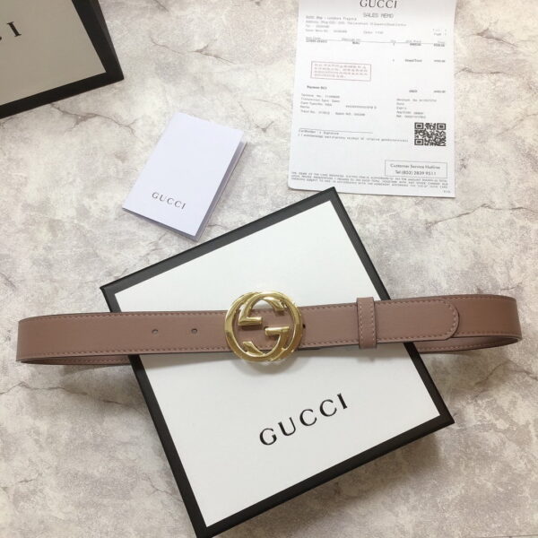1:1 Replica Gucci Belt With Interlocking G Buckle Brown GG, Women Belt 370717