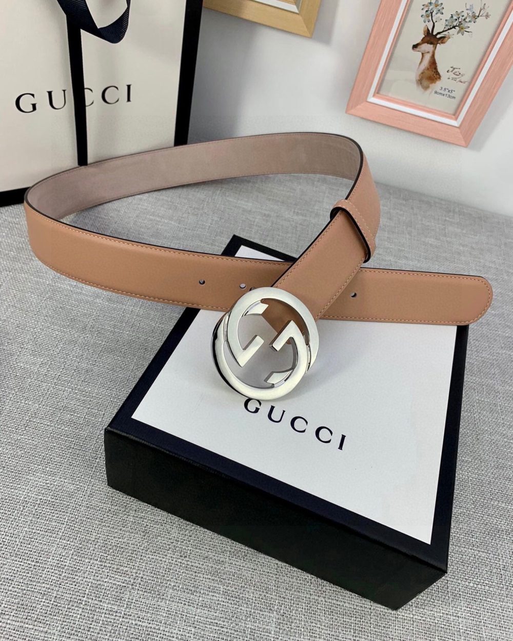 1:1 Replica Gucci Belt With Interlocking G Buckle Brown GG, Women Belt ‎370717