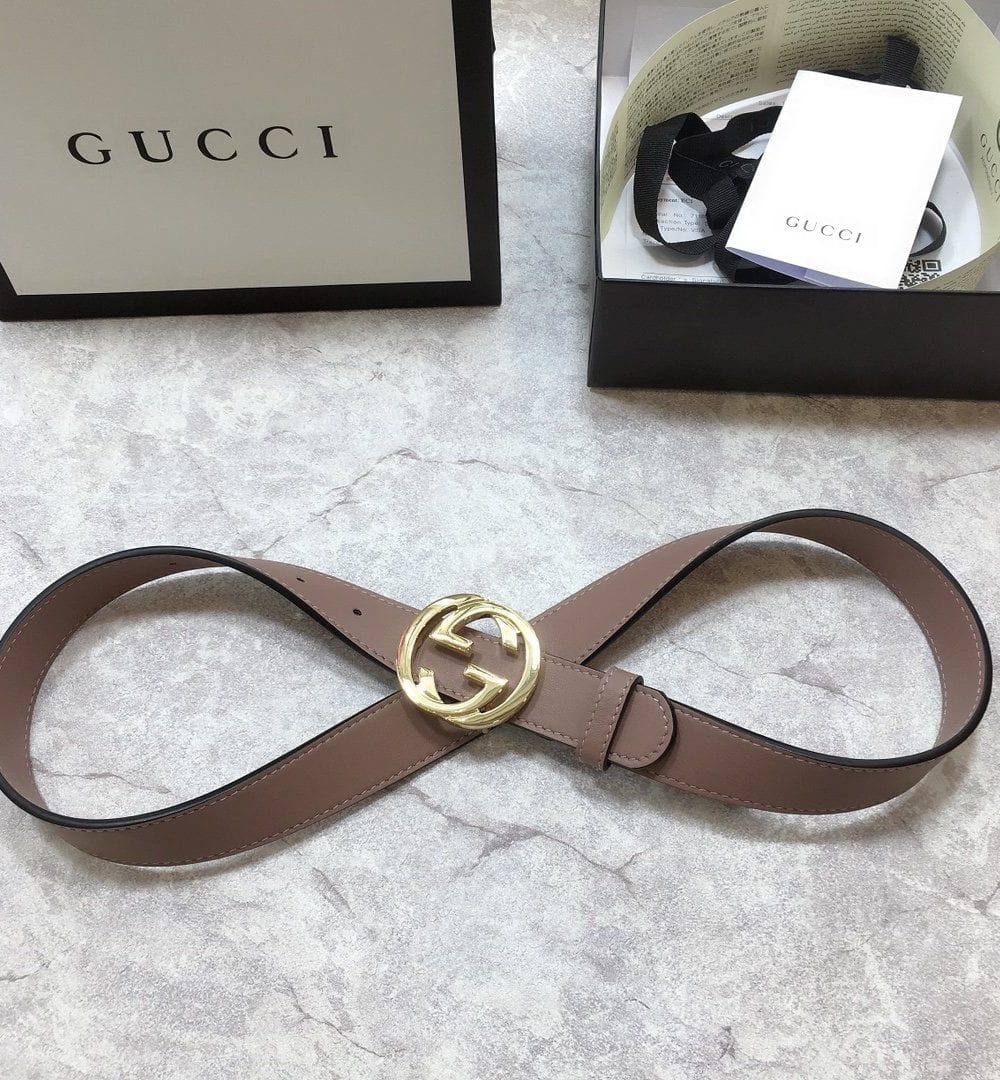 1:1 Replica Gucci Belt With Interlocking G Buckle Brown GG, Women Belt 370717