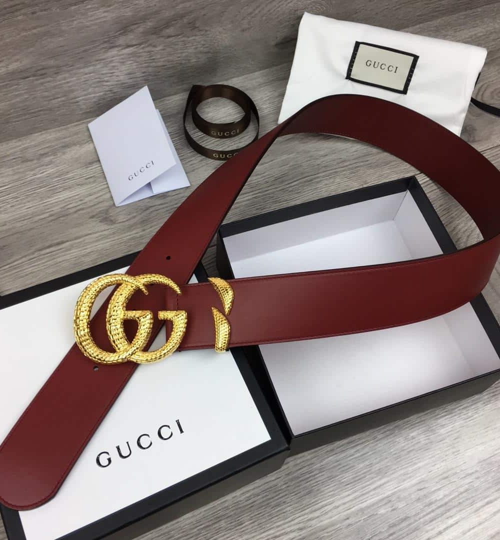 1:1 Replica Gucci Belt With Snakeskin Double G Buckle Red For Women, Women Belt