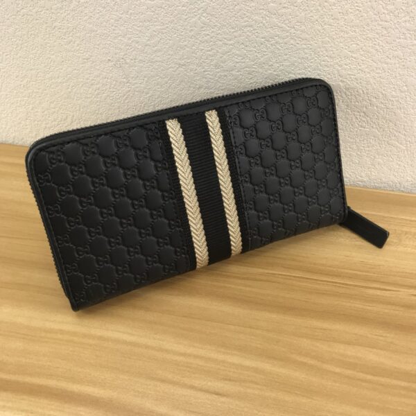 1:1 Replica Gucci Black GG Embossed Zip Around With White Line Wallet For Men, Men's Wallet 19cm/7.5in GG