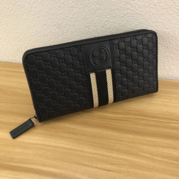 1:1 Replica Gucci Black GG Embossed Zip Around With White Line Wallet For Men, Men's Wallet 19cm/7.5in GG