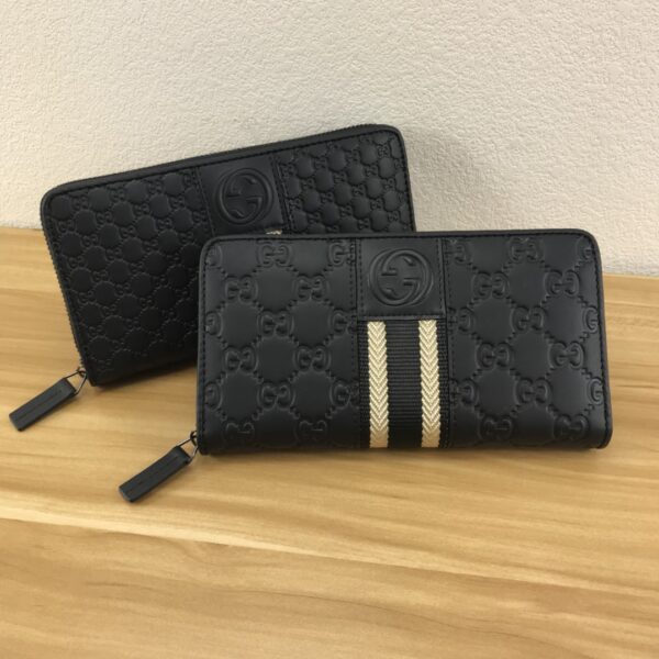 1:1 Replica Gucci Black GG Embossed Zip Around With White Line Wallet For Men, Men's Wallet 19cm/7.5in GG