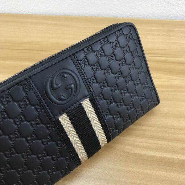 1:1 Replica Gucci Black GG Embossed Zip Around With White Line Wallet For Men, Men's Wallet 19cm/7.5in GG