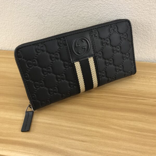 1:1 Replica Gucci Black GG Embossed Zip Around With White Line Wallet For Men, Men's Wallet 19cm/7.5in GG