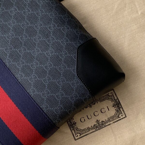 1:1 Replica Gucci Black Messenger Black/Grey GG Supreme Canvas Blue And Red Web For Men 14in/35cm 474139 K5ICN 1095