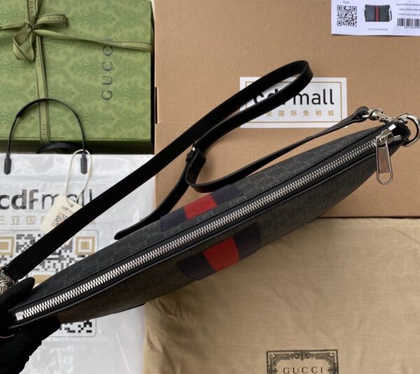 1:1 Replica Gucci Black Messenger Black/Grey GG Supreme Canvas Blue And Red Web For Men 14in/35cm 474139 K5ICN 1095