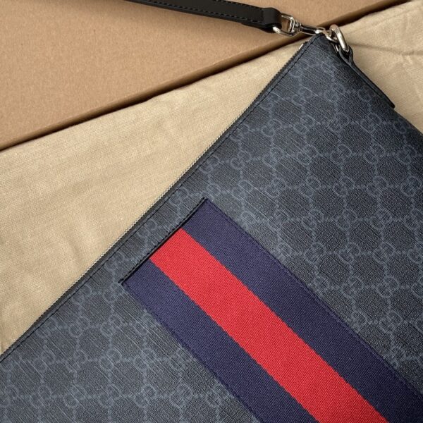 1:1 Replica Gucci Black Messenger Black/Grey GG Supreme Canvas Blue And Red Web For Men 14in/35cm 474139 K5ICN 1095