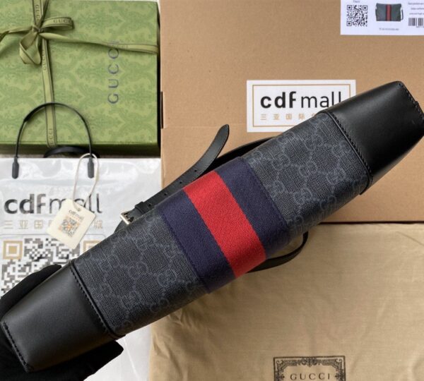 1:1 Replica Gucci Black Messenger Black/Grey GG Supreme Canvas Blue And Red Web For Men 14in/35cm 474139 K5ICN 1095