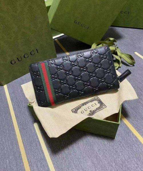 1:1 Replica Gucci Black Zip Around Wallet For Men, Men's Wallet 19cm/7.5in  GG