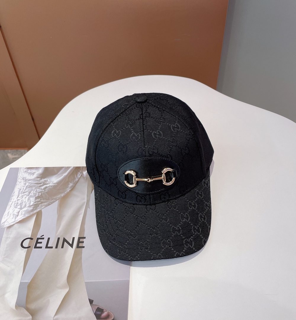 Gucci Canvas Baseball Hat With Horsebit Black GG Hat