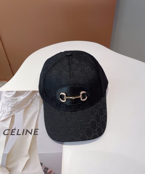 Gucci Canvas Baseball Hat With Horsebit Black GG Hat