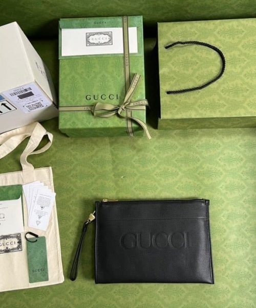 1:1 Replica Gucci Clutch With Gucci Logo Black For Men 12in/31cm GG