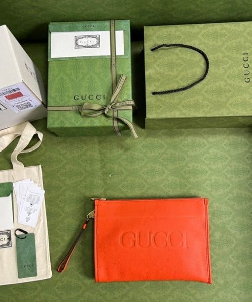 1:1 Replica Gucci Clutch With Gucci Logo Orange For Men 12in/31cm GG