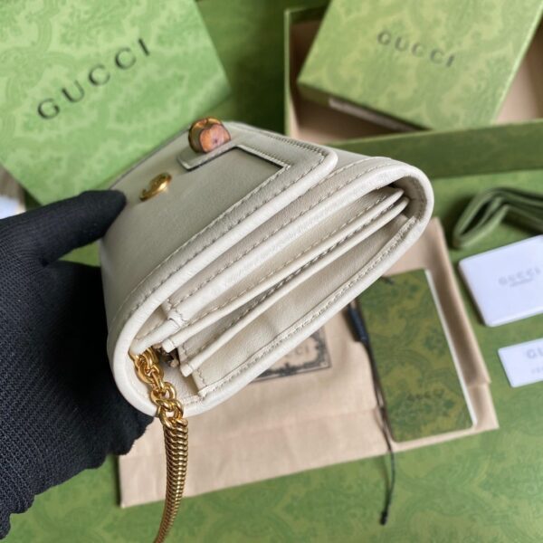 1:1 Replica Gucci Diana Chain Wallet With Bamboo White For Women, Women's Bags 7.4in/19cm GG 658243 17Q0T 9022