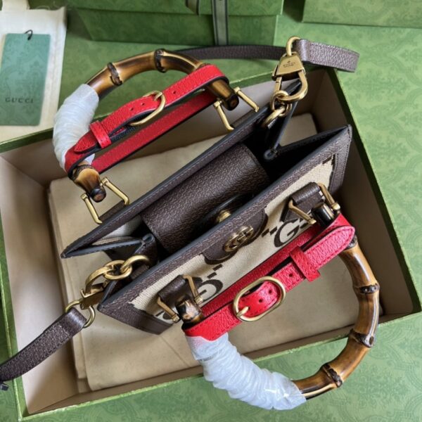 1:1 Replica Gucci Diana Jumbo GG Mini Tote Bag Camel And Ebony Jumbo GG Canvas Brown For Women 7.9in/20cm 655661 UKMFT 2672
