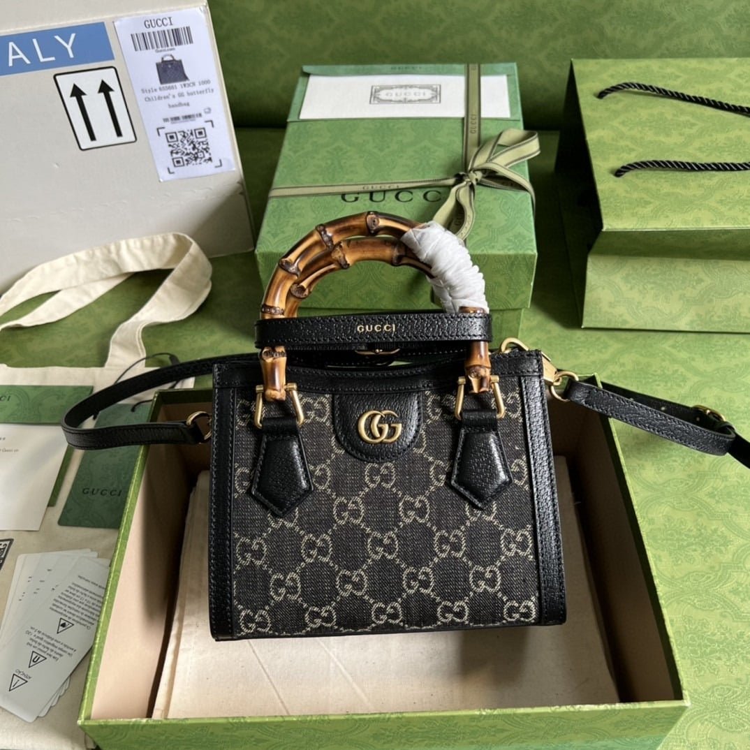 1:1 Replica Gucci Diana Jumbo GG Mini Tote Bag Handbag Canvas Lining Black For Women 7.9in/20cm GG 655661 UKMFT 2672