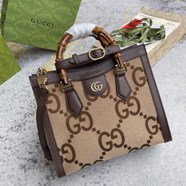 1:1 Replica Gucci Diana Jumbo GG Small Tote Bag Camel And Ebony Jumbo GG Canvas Brown For Women 11in/28cm 660195 UKMFT 2672
