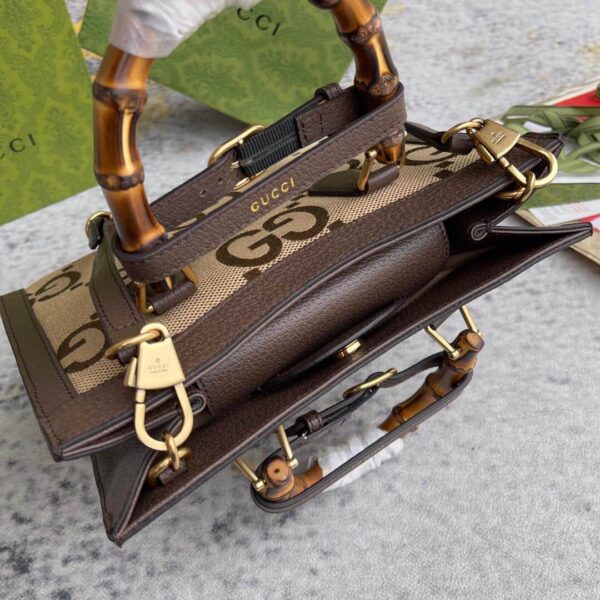 1:1 Replica Gucci Diana Jumbo GG Small Tote Bag Camel And Ebony Jumbo GG Canvas Brown For Women 11in/28cm 660195 UKMFT 2672