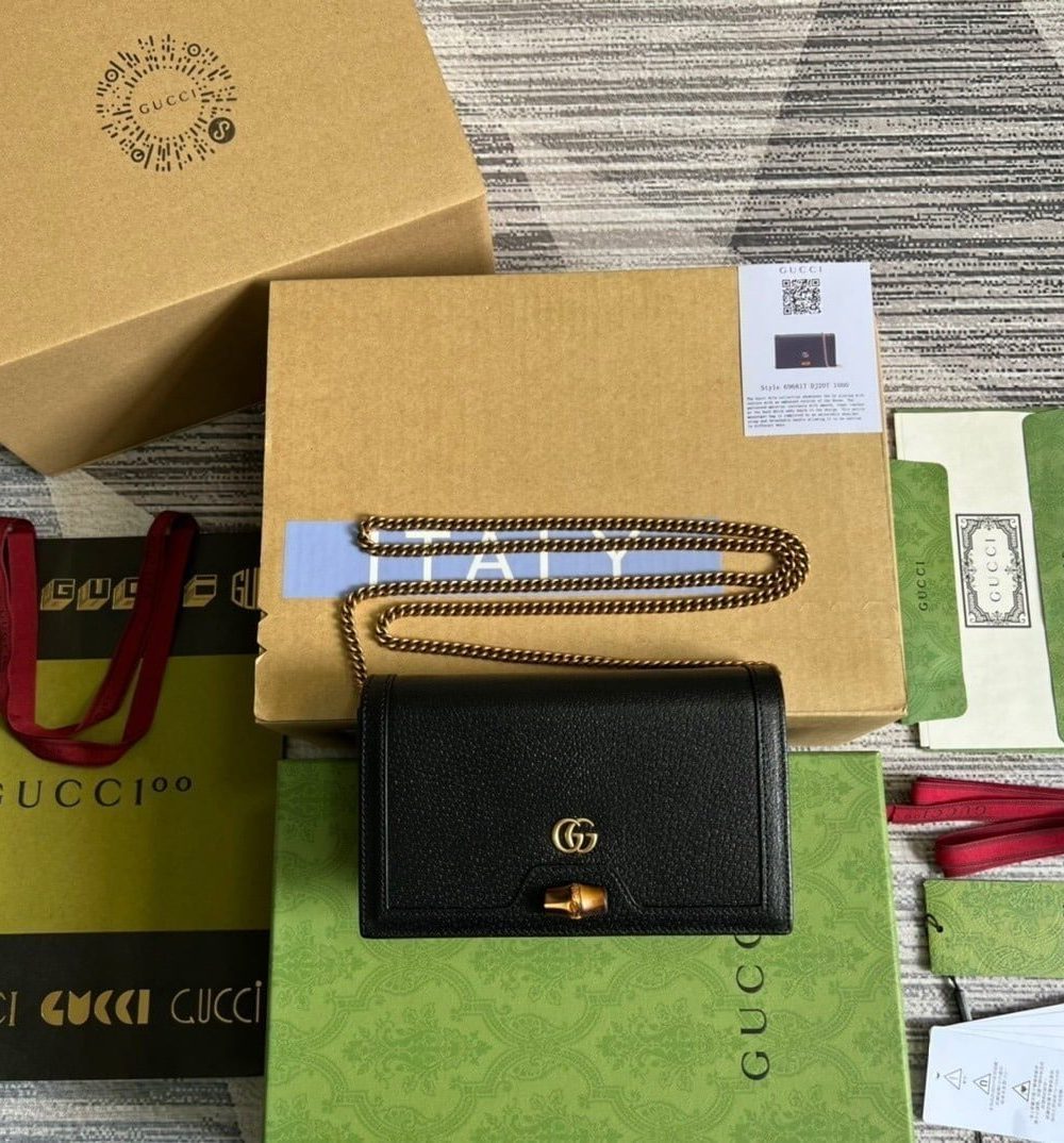1:1 Replica Gucci Diana Mini Bag With Bamboo Black For Women, Women's Bags 7.5in/19cm GG 696817 DJ20T 1000