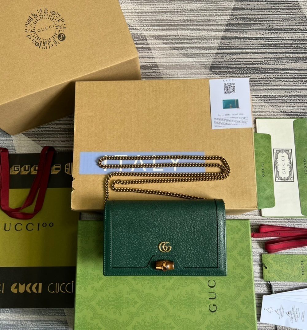 1:1 Replica Gucci Diana Mini Bag With Bamboo Green For Women, Women's Bags 7.5in/19cm GG ‎696817 DJ20T 3120
