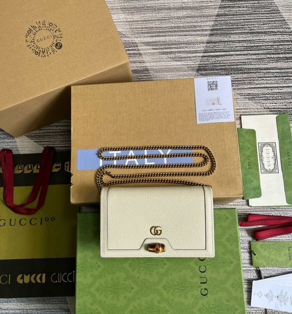 1:1 Replica Gucci Diana Mini Bag With Bamboo White For Women, Women's Bags 7.5in/19cm GG