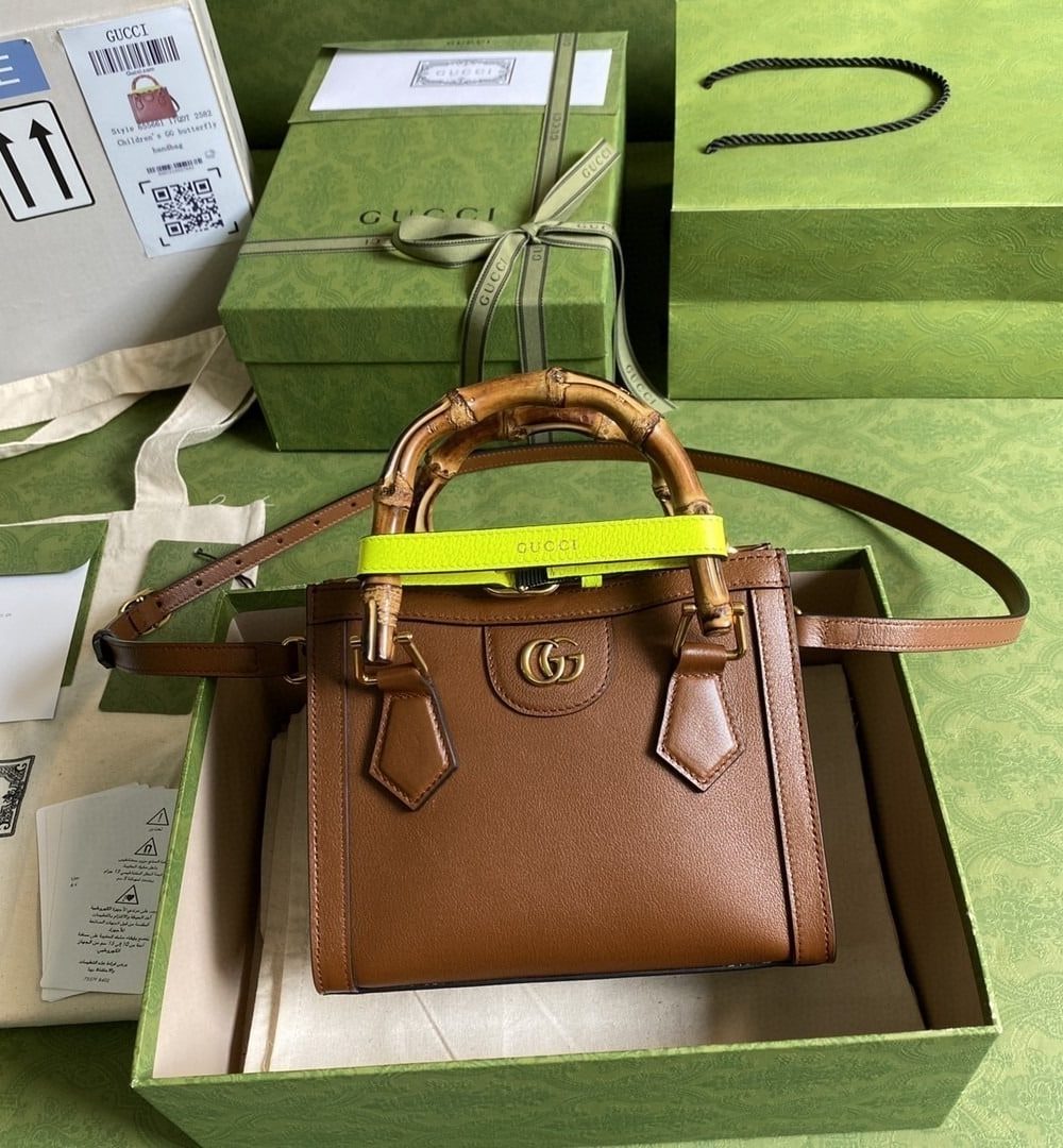1:1 Replica Gucci Diana Mini Tote Bag Brown For Women  8in/20cm GG 702732 U3ZDT 2185
