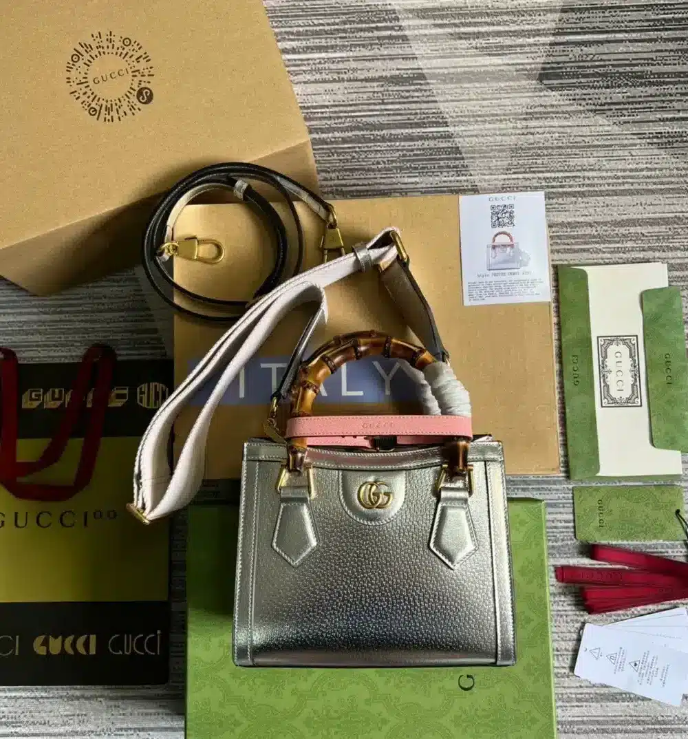 1:1 Replica Gucci Diana Mini Tote Bag Silver For Women, Women's Bags 7.9in/20cm GG ‎702732 1TRGT 8190