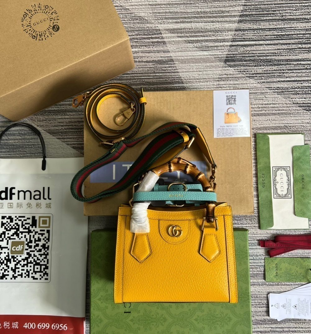 1:1 Replica Gucci Diana Mini Tote Bag Yellow For Women, Women's Bags 7.9in/20cm GG ‎702732 U3ZDT 7480
