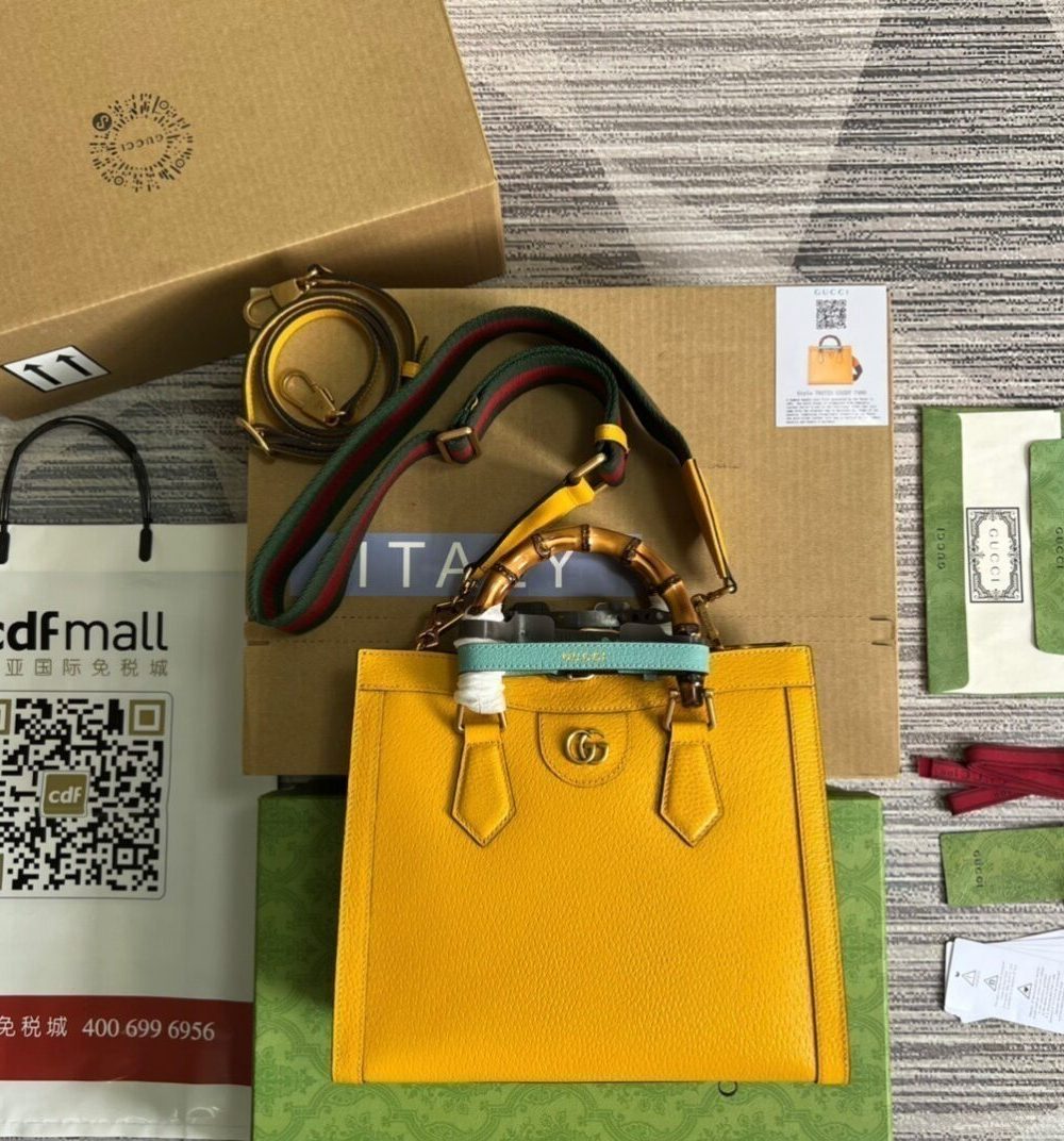 1:1 Replica Gucci Diana Small Tote Bag Yellow For Women, Women's Bags 11in/27cm GG ‎