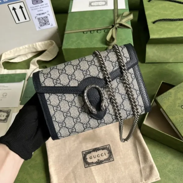 1:1 Replica Gucci Dionysus GG Chain Wallet Beige And Blue Supreme Canvas For Women 8in/20cm 401231 K9GSN 4075