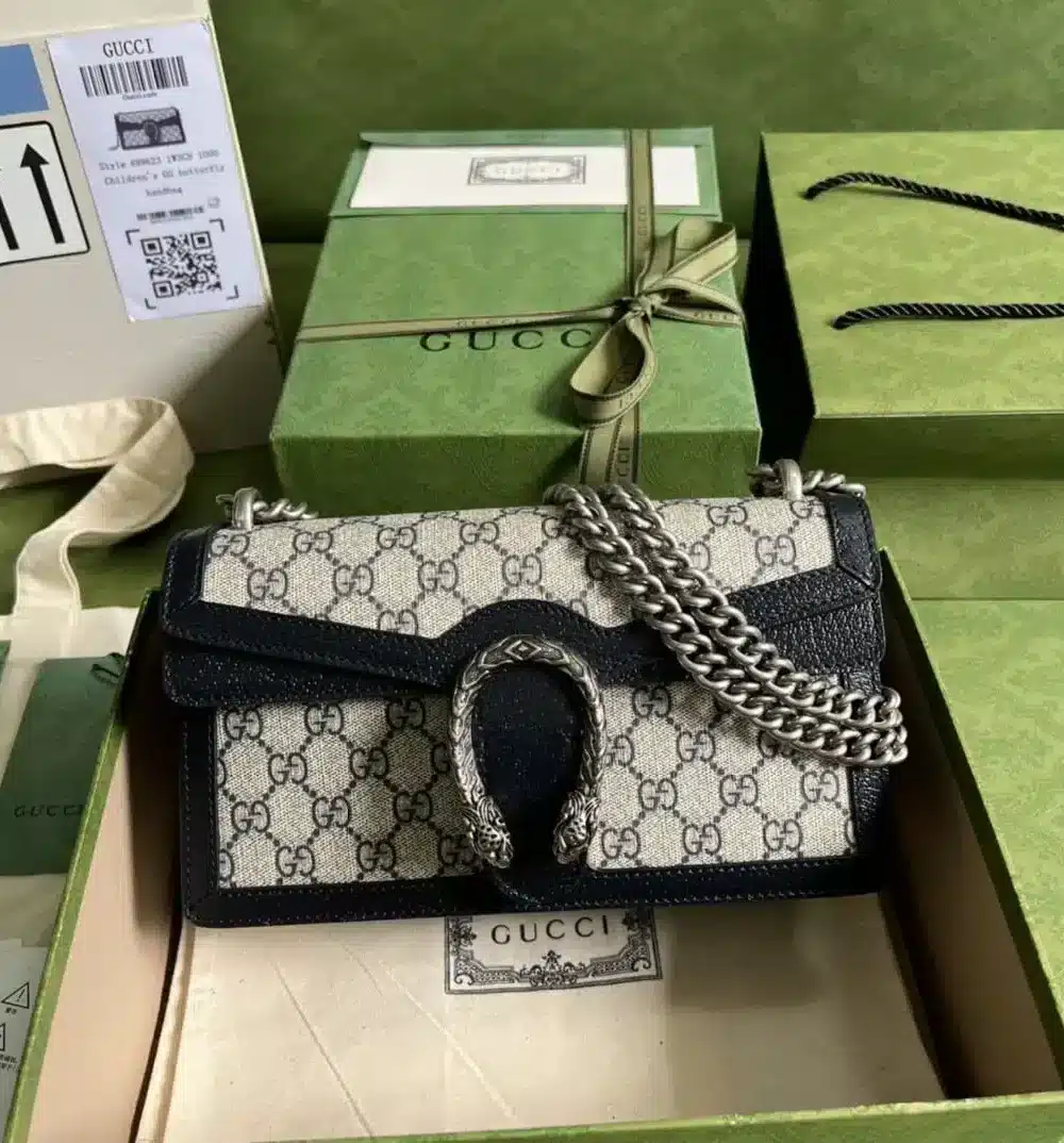 1:1 Replica Gucci Dionysus Small GG Shoulder Bag Beige And Blue GG Supreme Canvas For Women 10in/25cm 499623 K9GSN 4075
