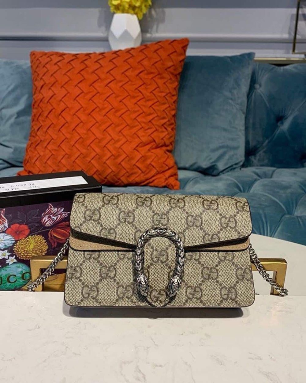 1:1 Replica Gucci Dionysus Super Mini Bag Emerald GG Supreme Canvas Made Using An Earth-Conscious Process With Taupe Detail For Women 6.5in/16.5cm GG ‎476432 KHNRN 8642