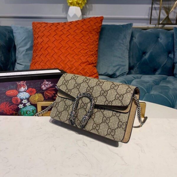 1:1 Replica Gucci Dionysus Super Mini Bag Emerald GG Supreme Canvas Made Using An Earth-Conscious Process With Taupe Detail For Women 6.5in/16.5cm GG ‎476432 KHNRN 8642