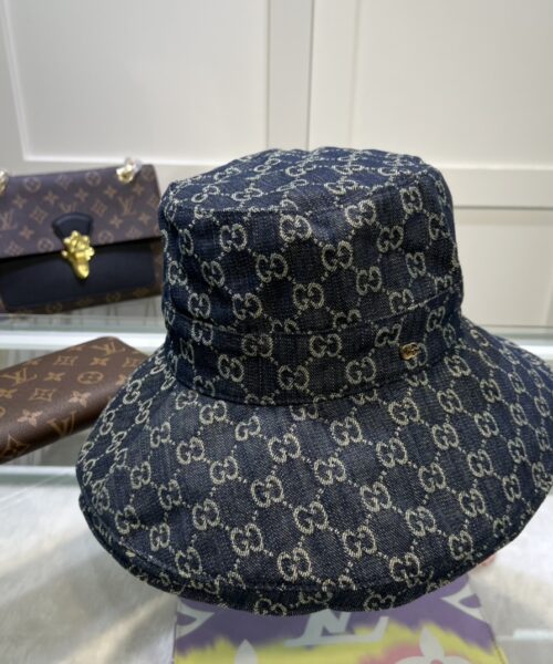 Gucci Eco Washed Denim Wide Brim Hat Dark Blue GG Hat 631958 3HAAH 4900