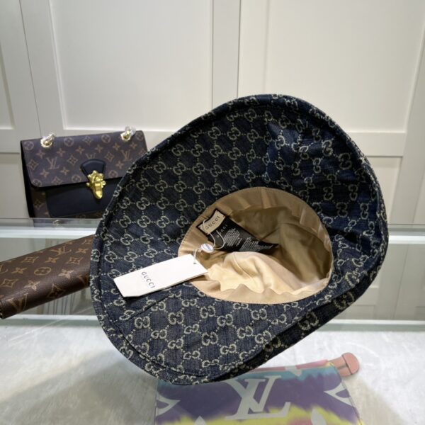 Gucci Eco Washed Denim Wide Brim Hat Dark Blue GG Hat 631958 3HAAH 4900